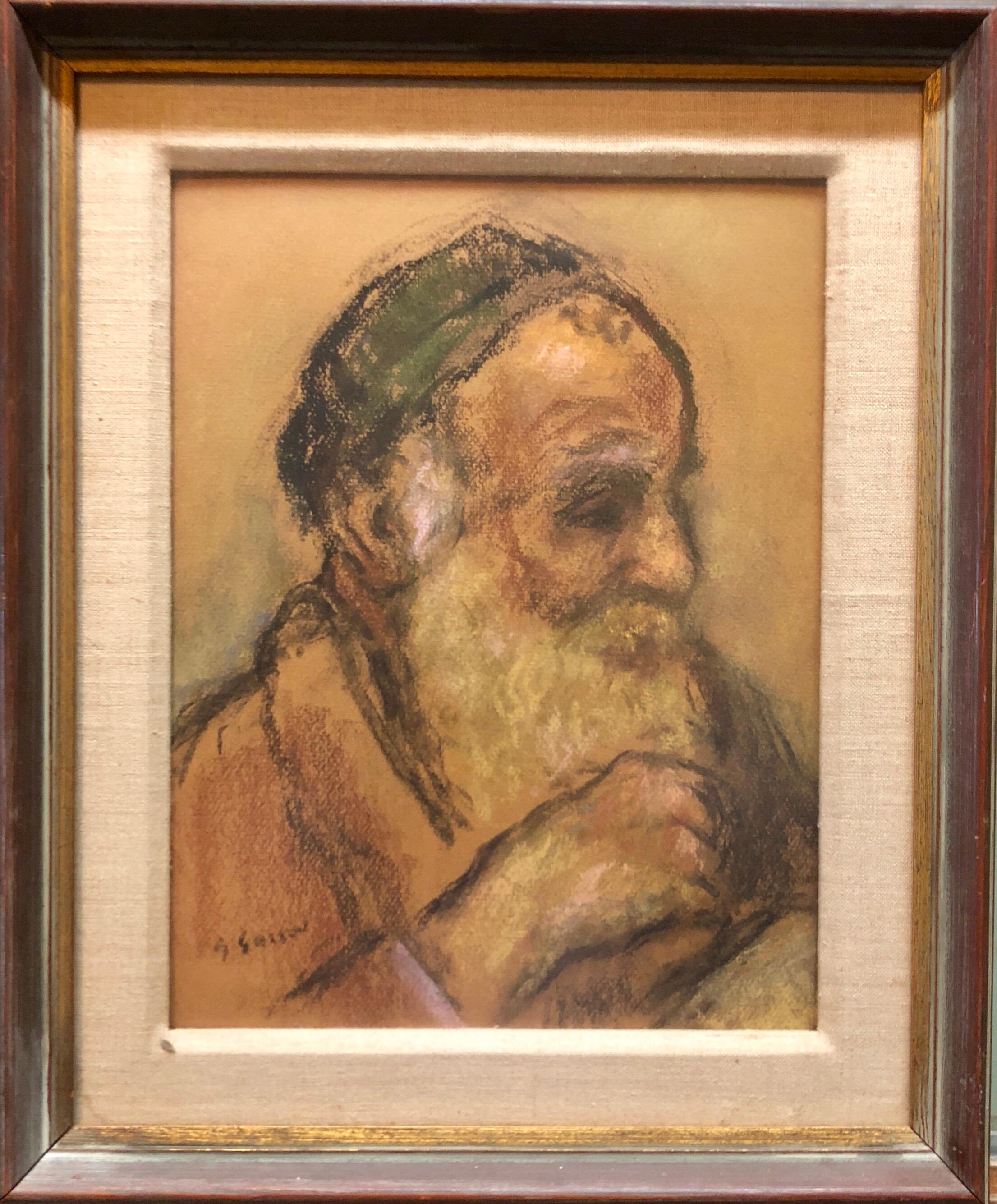 Judaica Pastel Portrait Rabbi Painting WPA Era Artist, Social Realist For Sale 1