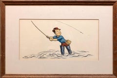 Vintage Whimsical Fishing Illustration Cartoon 1938 Mt Tremblant Ski Lodge William Steig