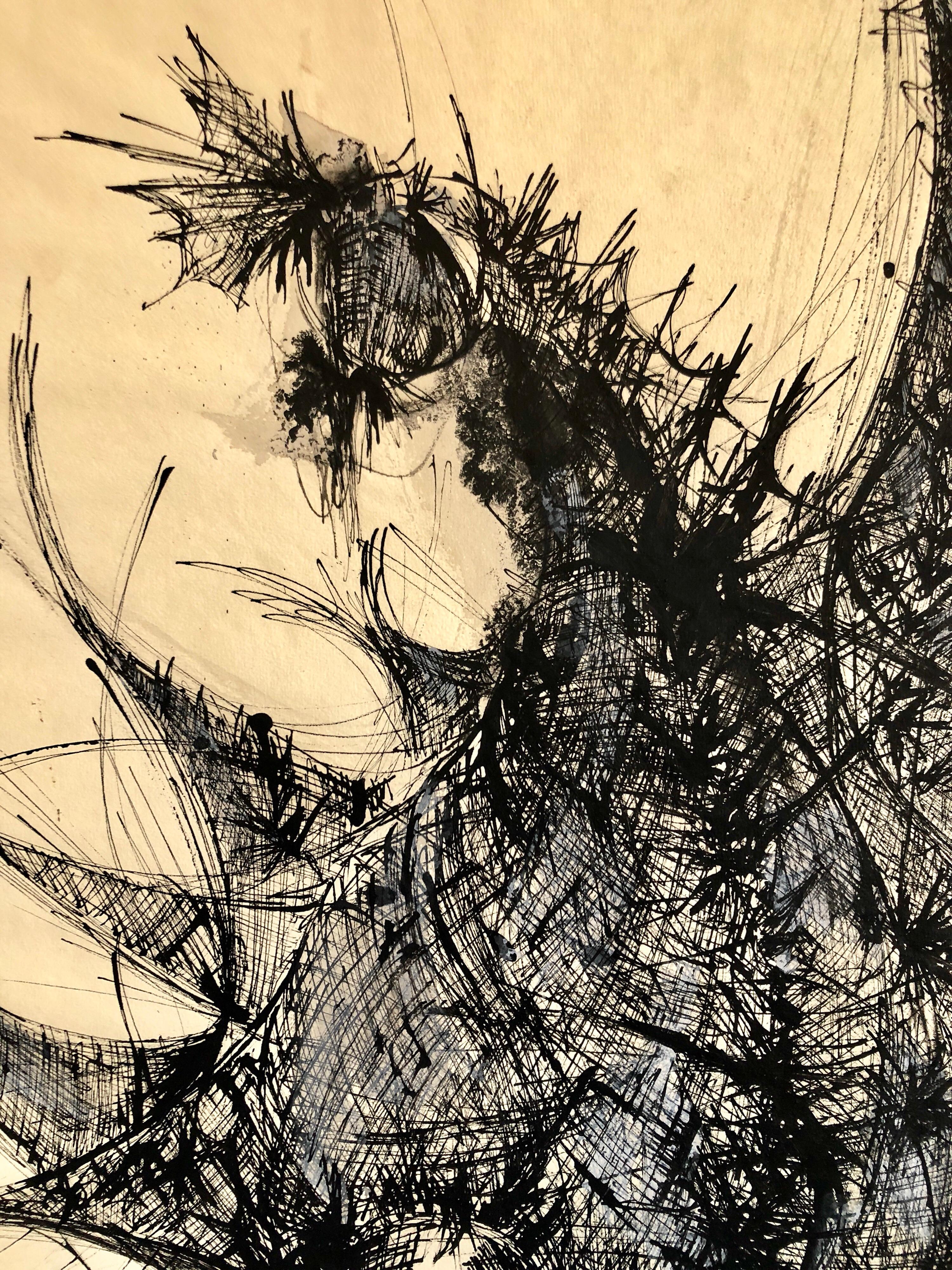 Large Ink Drawing Abstract Expressionist Rooster Woman Artist For Sale 2