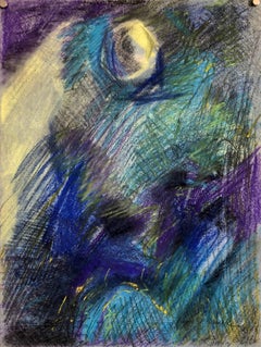 Used Abstract Expressionist Blue Pastel Drawing Mid Century Modern WPA Jewish Artist