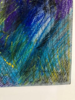 Dessin expressionniste abstrait bleu pastel, artiste juif moderne du milieu du siècle dernier de la WPA