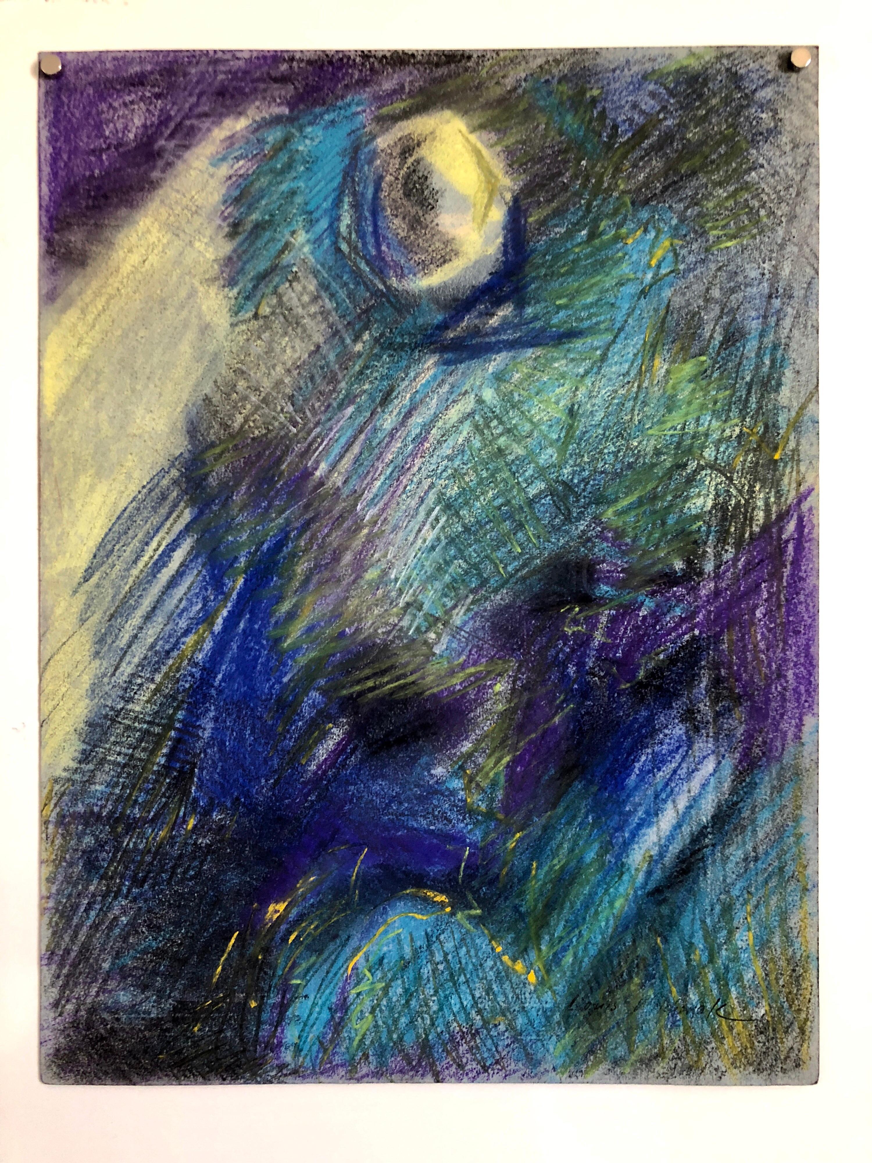 Abstract Expressionist Blue Pastel Drawing Mid Century Modern WPA Jewish Artist For Sale 1