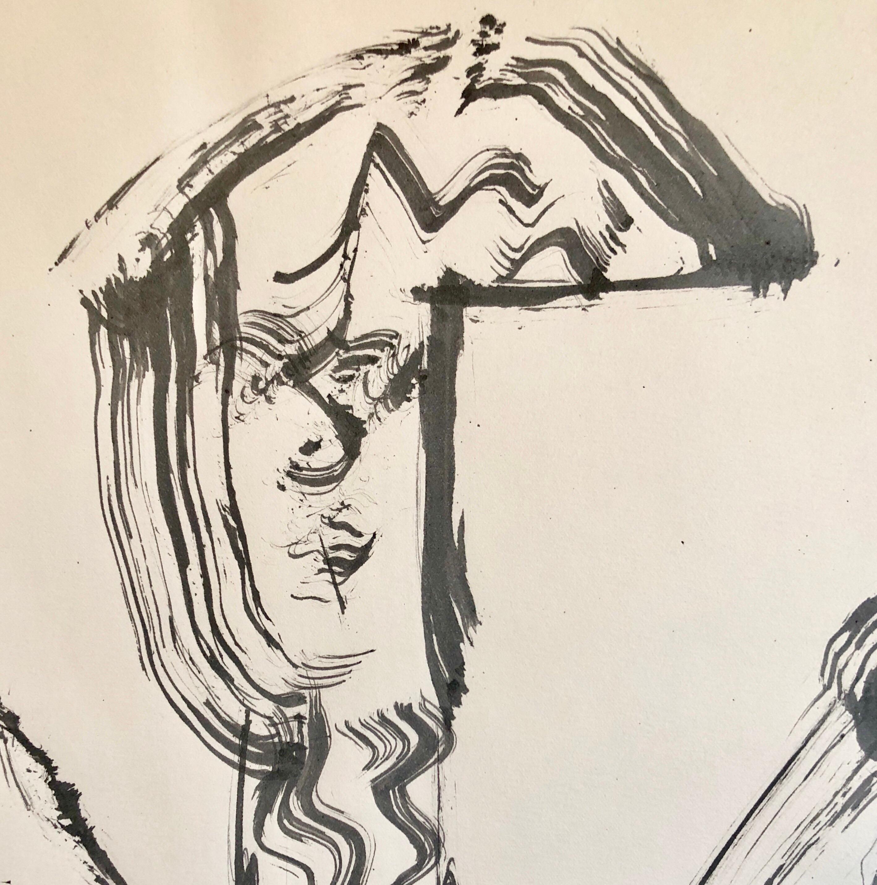 Modernistisches Schweizer Dada- Surrealistisches Gemälde der 70er Jahre, signiert Andre Thomkins, Pinselzeichnung (Surrealismus), Art, von André Thomkins