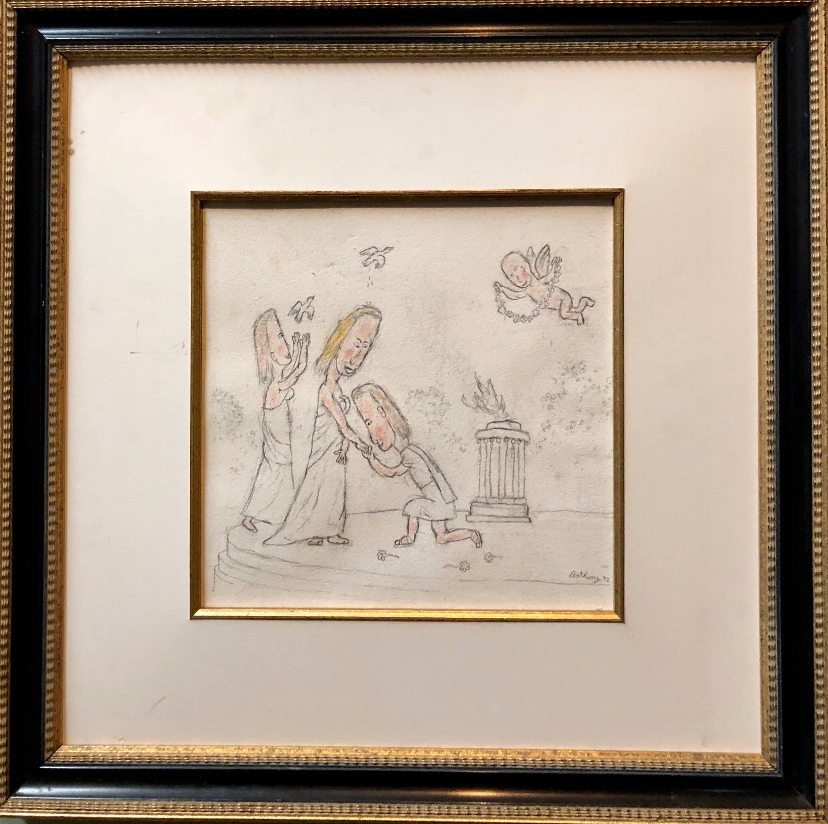  William Anthony 1992 Caricature Drawing Will You Marry Me? For Sale 1