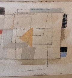 1950's Modernist Watercolor Painting Israeli Bezalel School Bauhaus Style