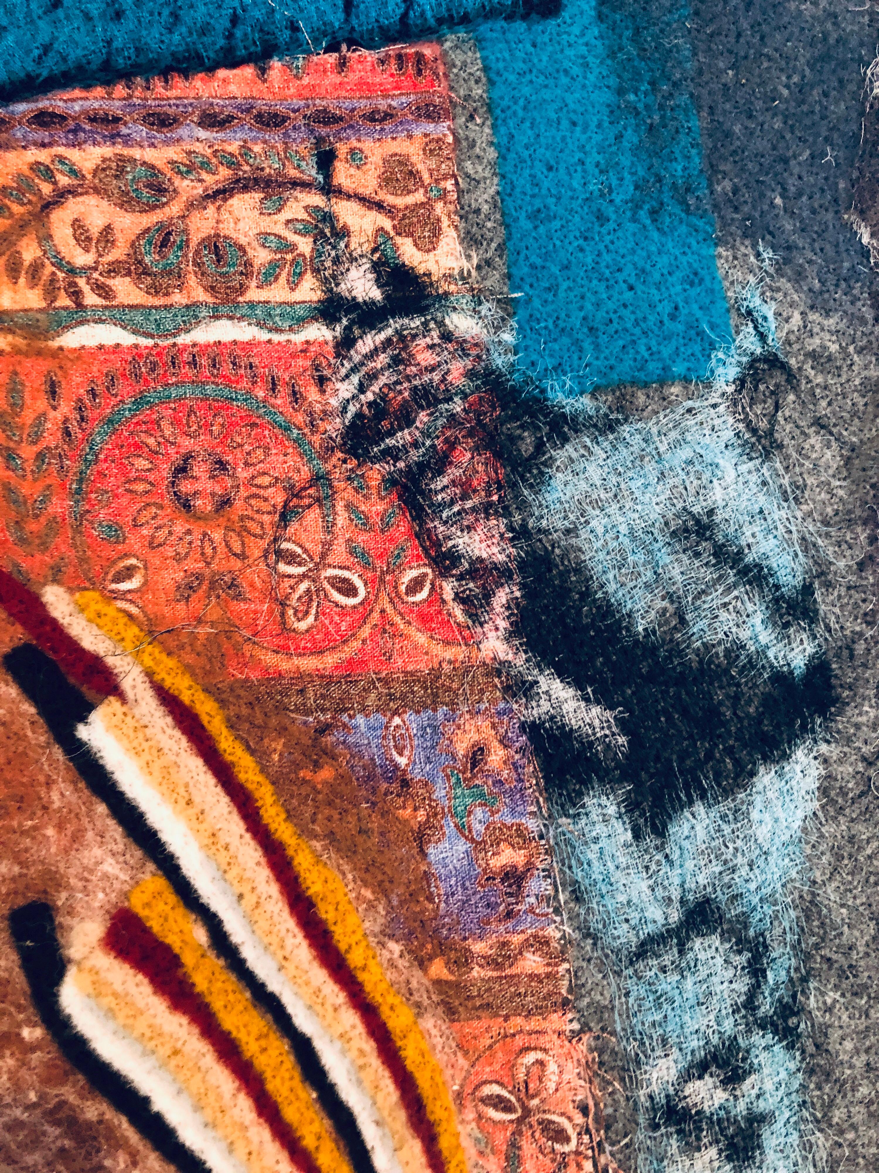 Fiber Art Collage Israeli Modernist Vibrant Colorful Tapestry Wall Hanging Rug en vente 2
