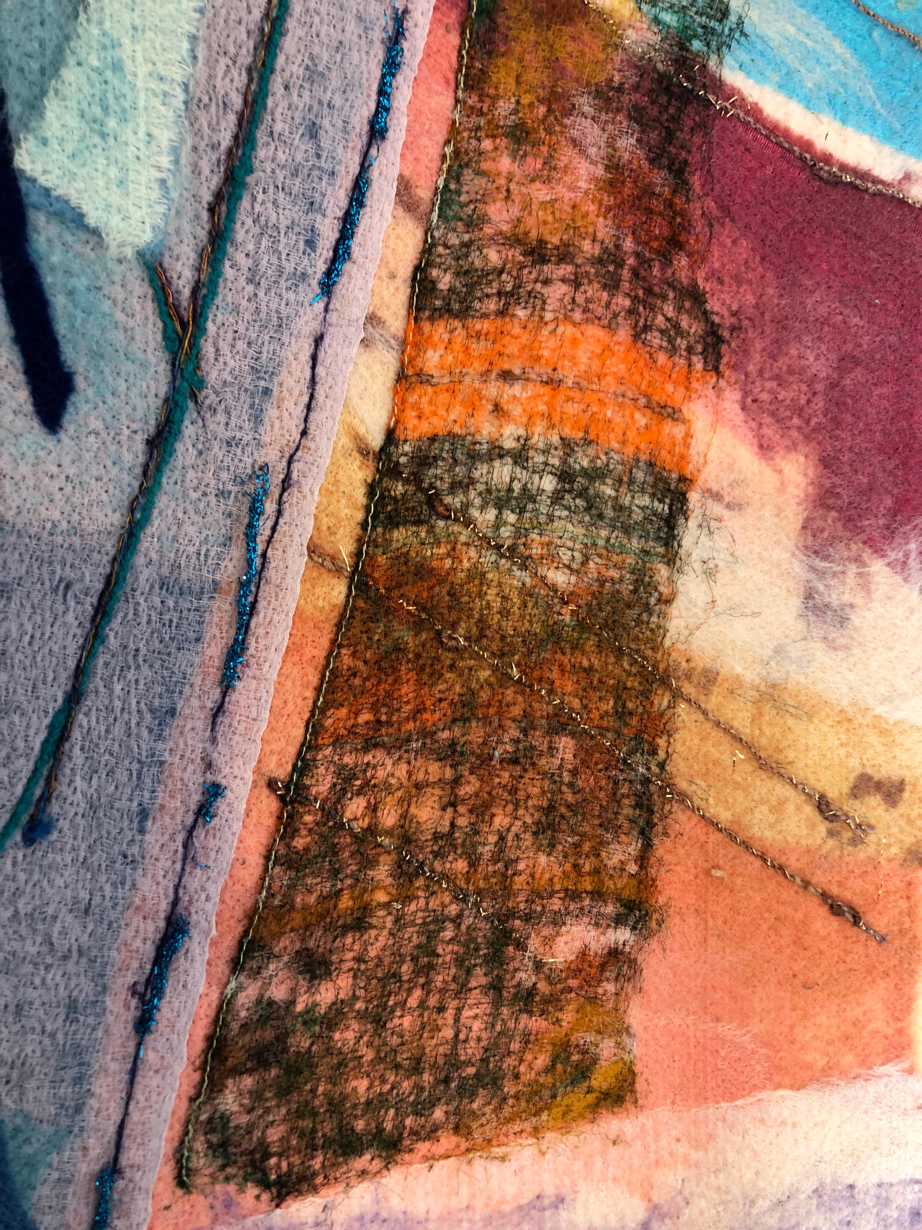 Fiber Art Collage Israeli Modernist Vibrant Colorful Tapestry Wall Hanging Rug en vente 3