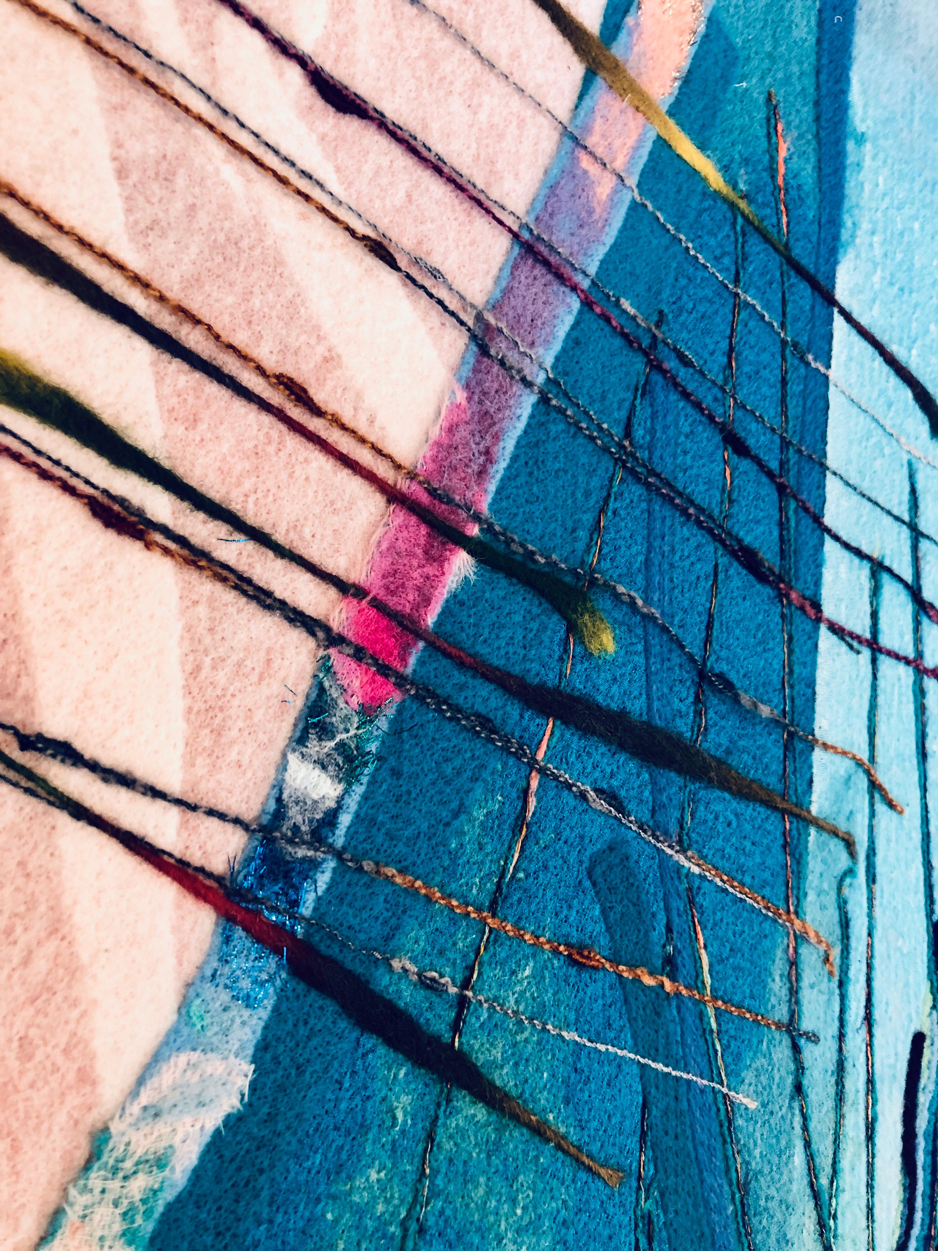 Fiber Art Collage Israeli Modernist Vibrant Colorful Tapestry Wall Hanging Rug For Sale 4