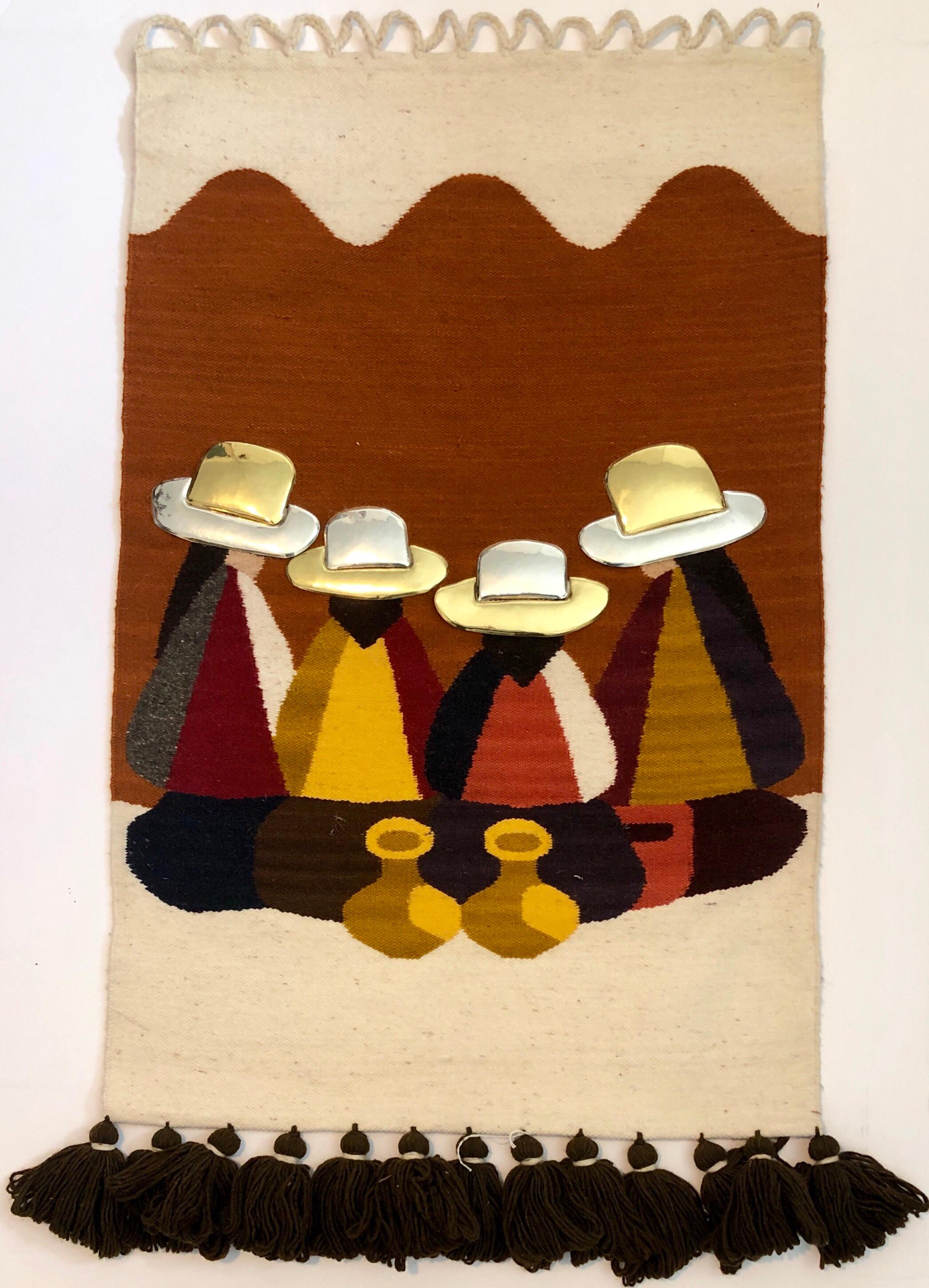 Olga Fisch was born in Hungary, studied in Germany and lived in Morocco and Ethiopia before receiving asylum as a Jewish refugee in Ecuador in 1939. For her Indian-inspired designs, Mrs. Fisch uses natural black and white sheep's wool colored with