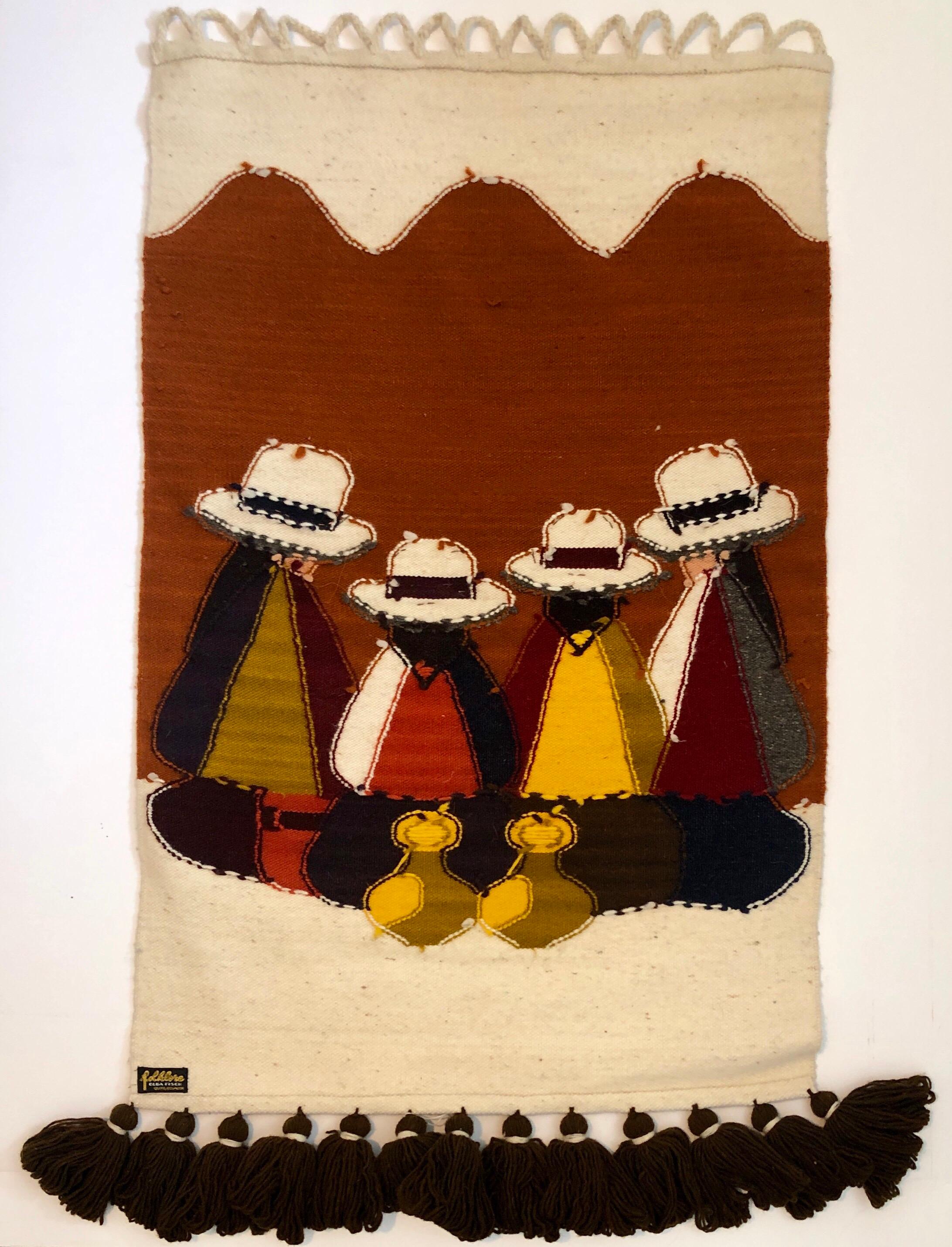 Vintage Handwoven Tapestry Wool, Metal Folk Art Rug Weaving Wall Hanging  For Sale 4