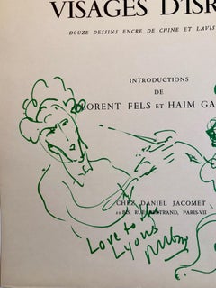 Original Drawing Reuven Rubin Self Portrait with Lion Modern Israeli Art 1960s