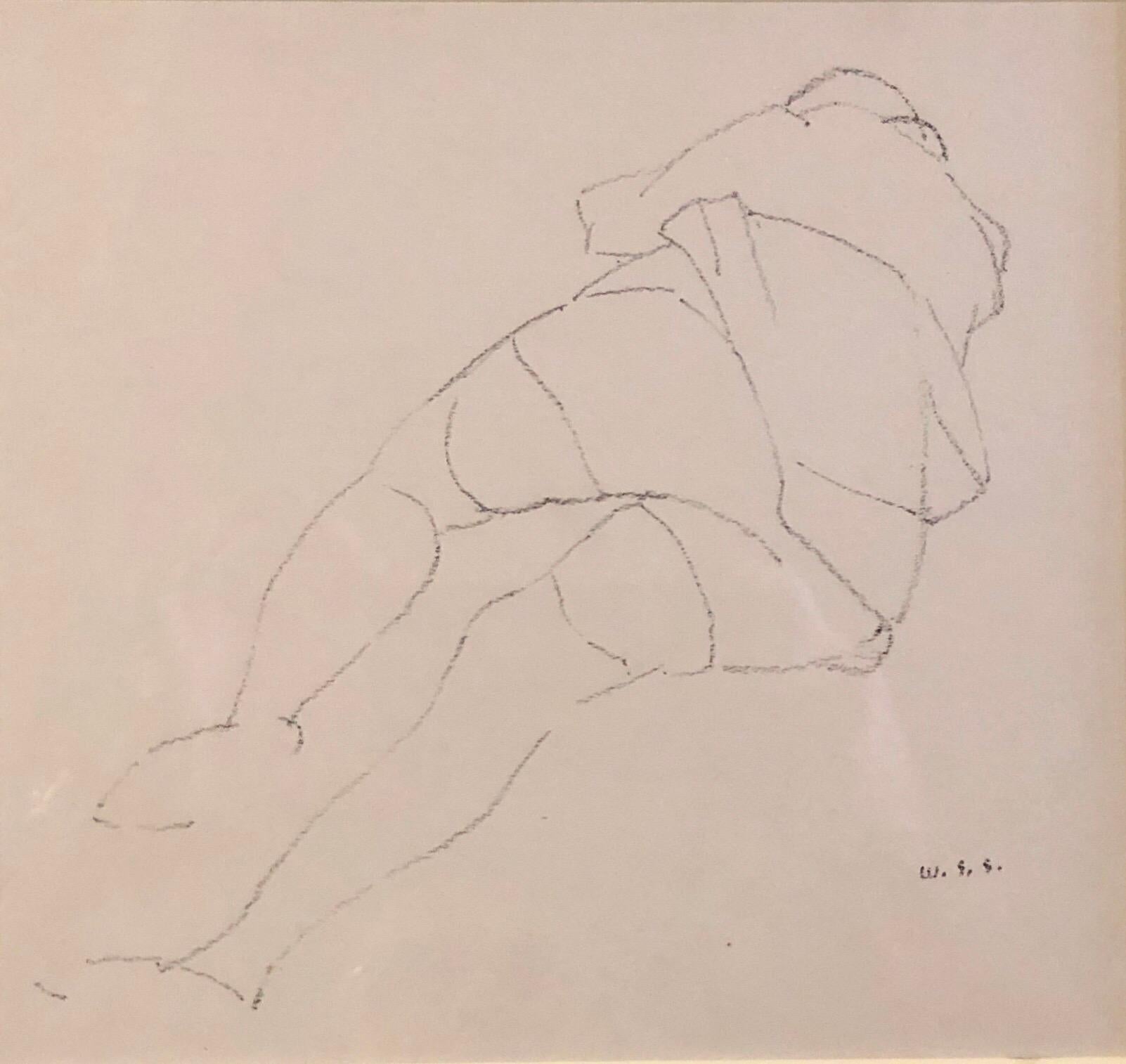 Interior Art de William S. Schwartz - Chicago Modernist Line Drawing Reclining Nude WPA Artista. Obra expuesta