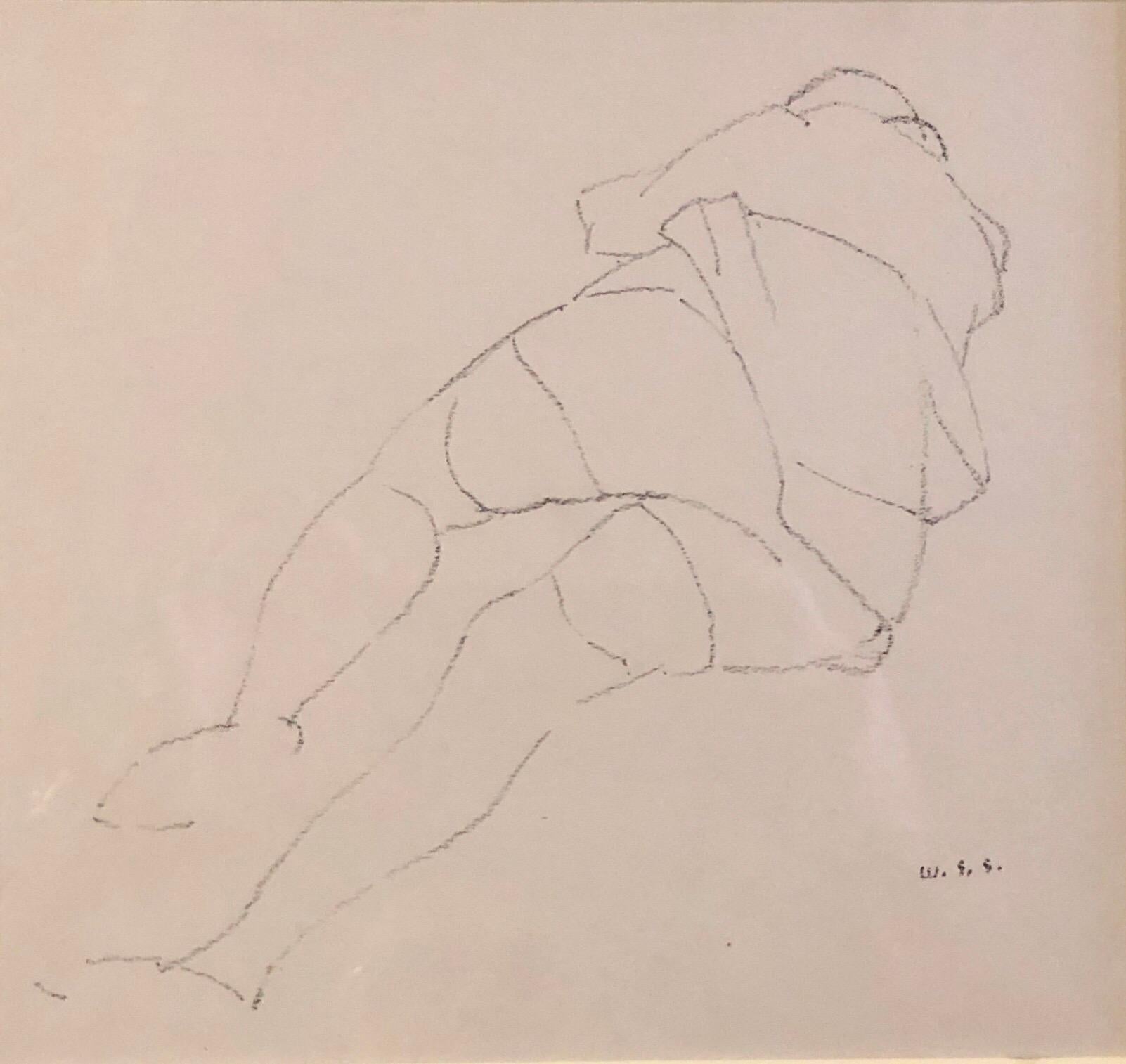 Chicago Modernist Line Drawing Reclining Nude WPA Artist. Exhibited Work