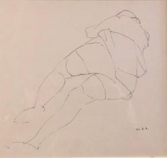 Vintage Chicago Modernist Line Drawing Reclining Nude WPA Artist. Exhibited Work