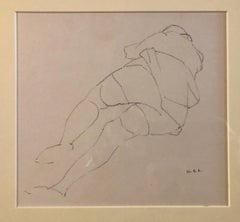 Chicago Modernist Line Drawing Reclining Nude WPA Artist. Exhibited Work