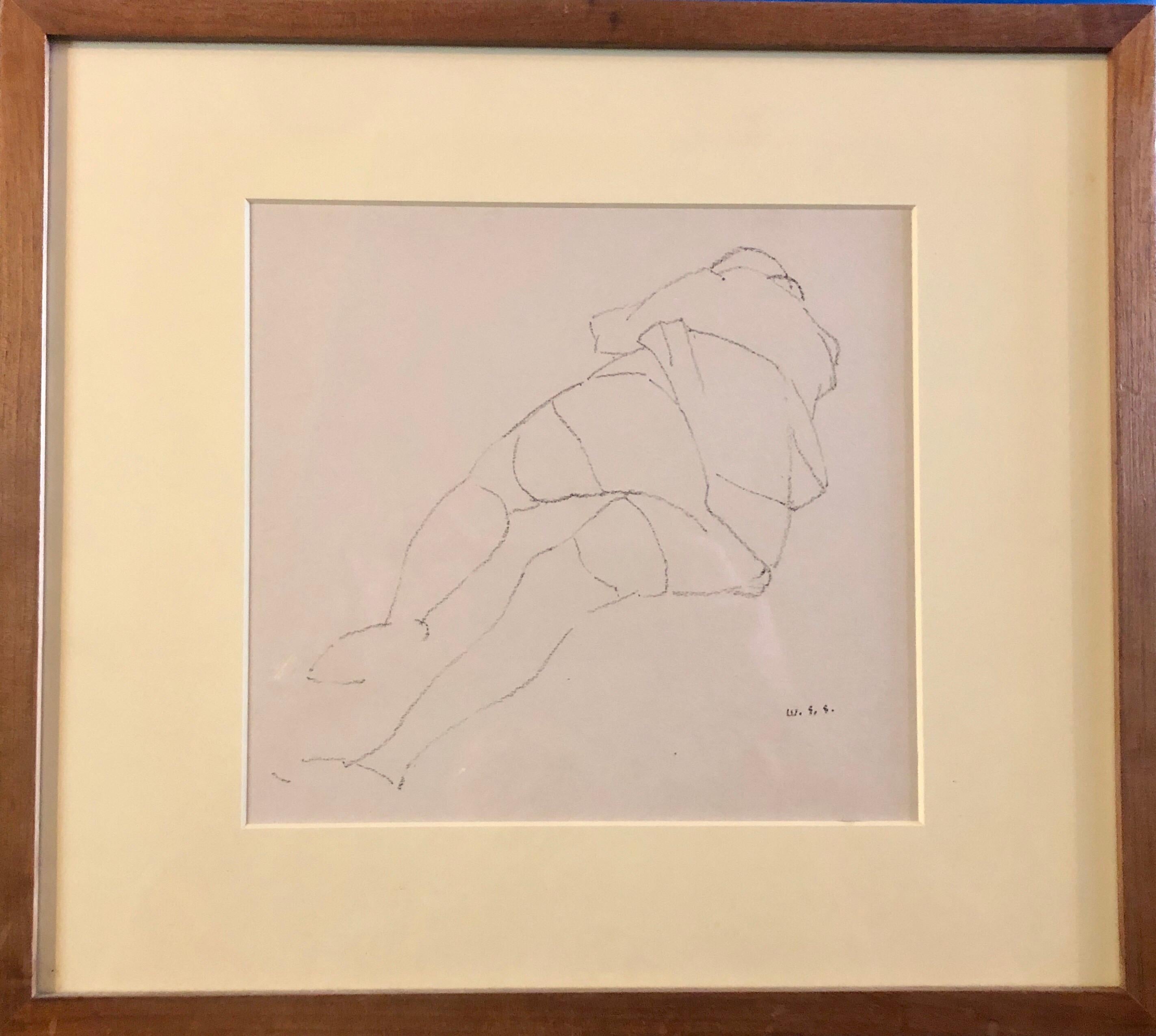 Chicago Modernist Line Drawing Reclining Nude WPA Artist. Exhibited Work For Sale 1
