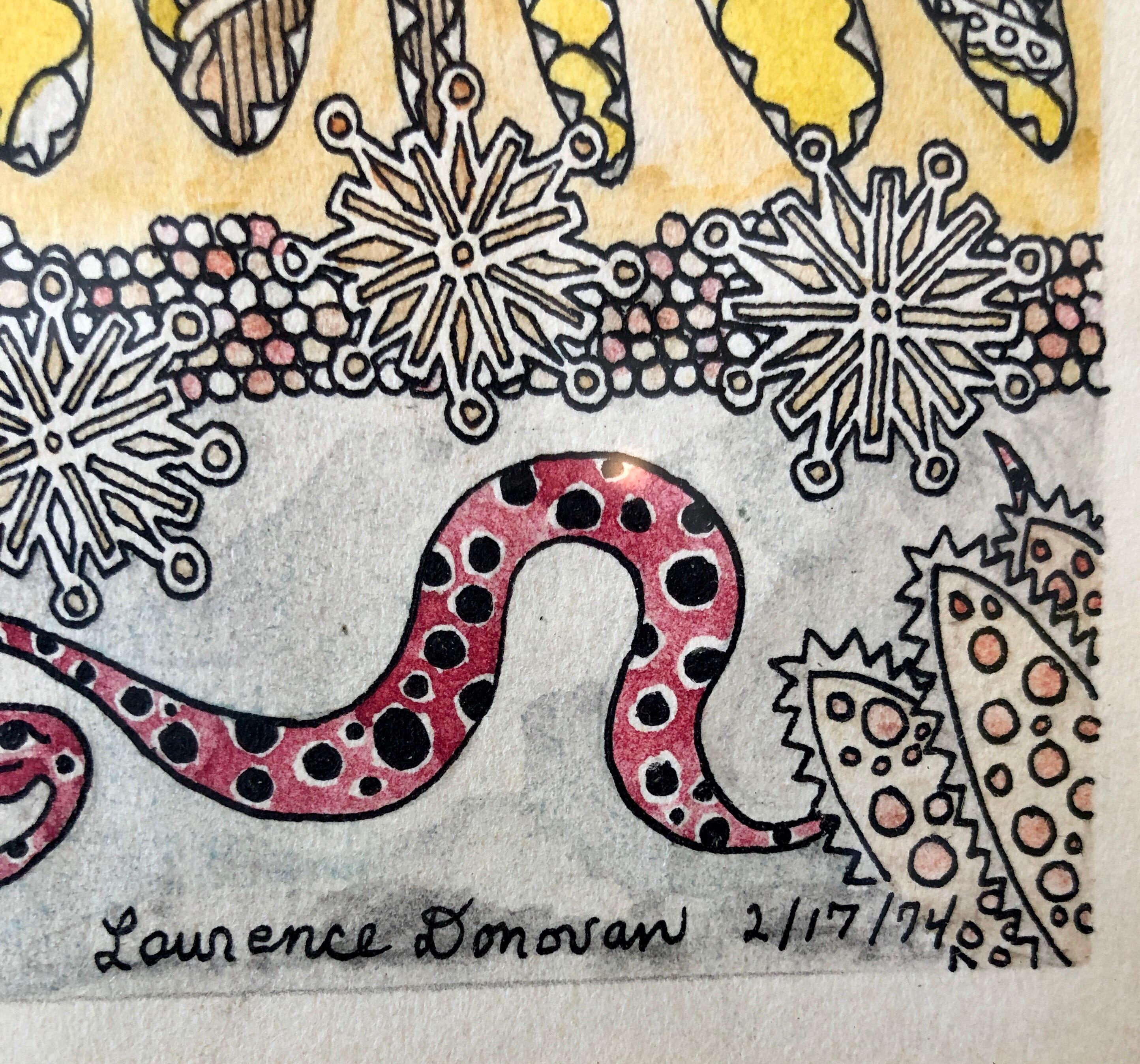 Mod Surrealistische Zeichnung, Aquarellmalerei 1970er Jahre Dschungel Fantasie, Einhorn, Löweide (Surrealismus), Art, von Laurence Donovan