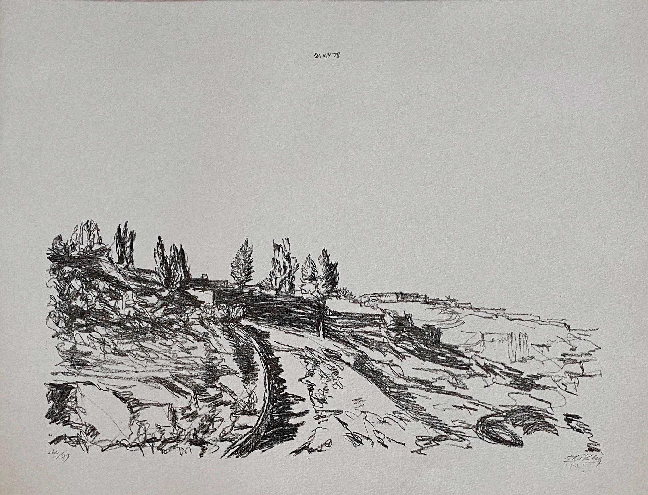 Avigdor Arikha Modernistische Israelische Lithographie Jerusalem Landschaft Bezalel Schule
