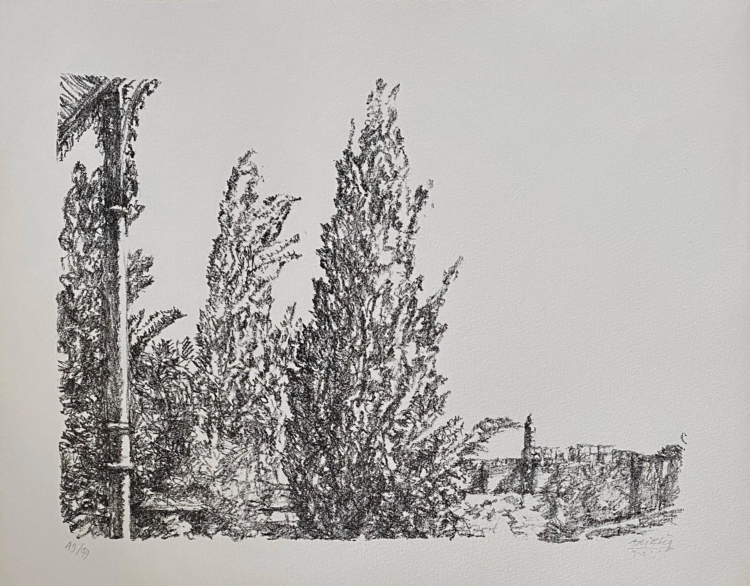 Lithographie moderniste israélienne d'Avigdor Arikha Jerusalem Landscape Bezalel School