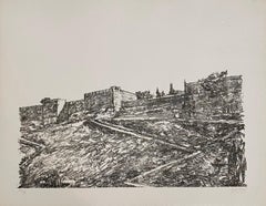 Avigdor Arikha Litografia israeliana modernista Paesaggio di Gerusalemme Scuola di Bezalel