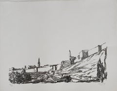 Avigdor Arikha Litografia israeliana modernista Paesaggio di Gerusalemme Scuola di Bezalel