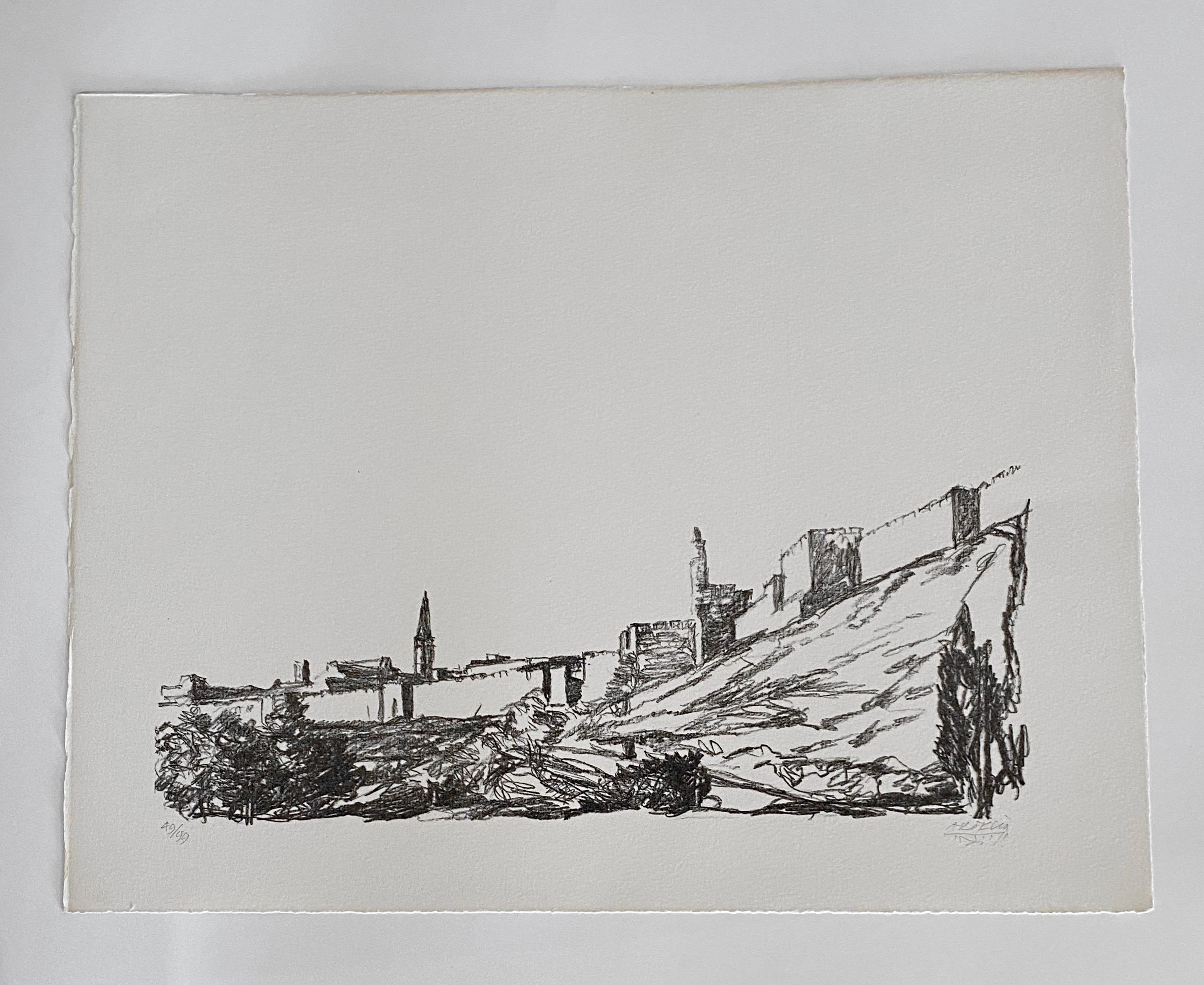 Lithographie moderniste israélienne d'Avigdor Arikha Jerusalem Landscape Bezalel School en vente 6