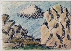 Pastell, Tuschezeichnung Felsen und Wolkenlandschaft Jüdisch Amerikanisch Modernistisch WPA