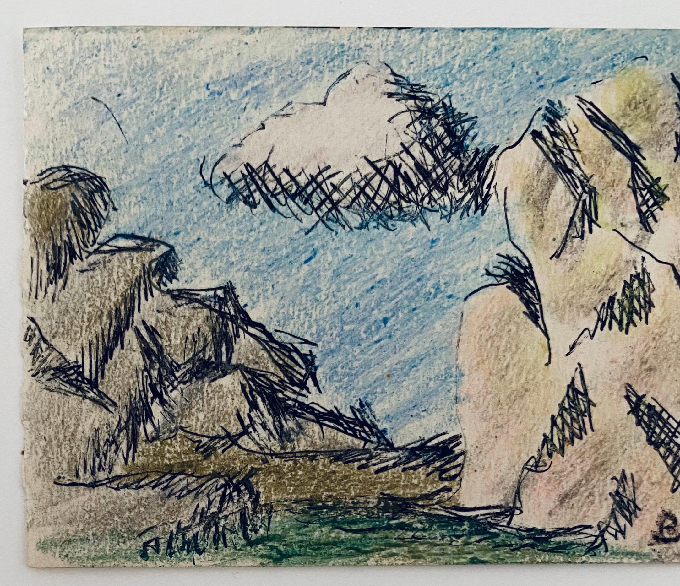 Pastello, disegno a inchiostro Rocce e nuvole Paesaggio ebraico americano modernista WPA - Art di Ben-Zion Weinman