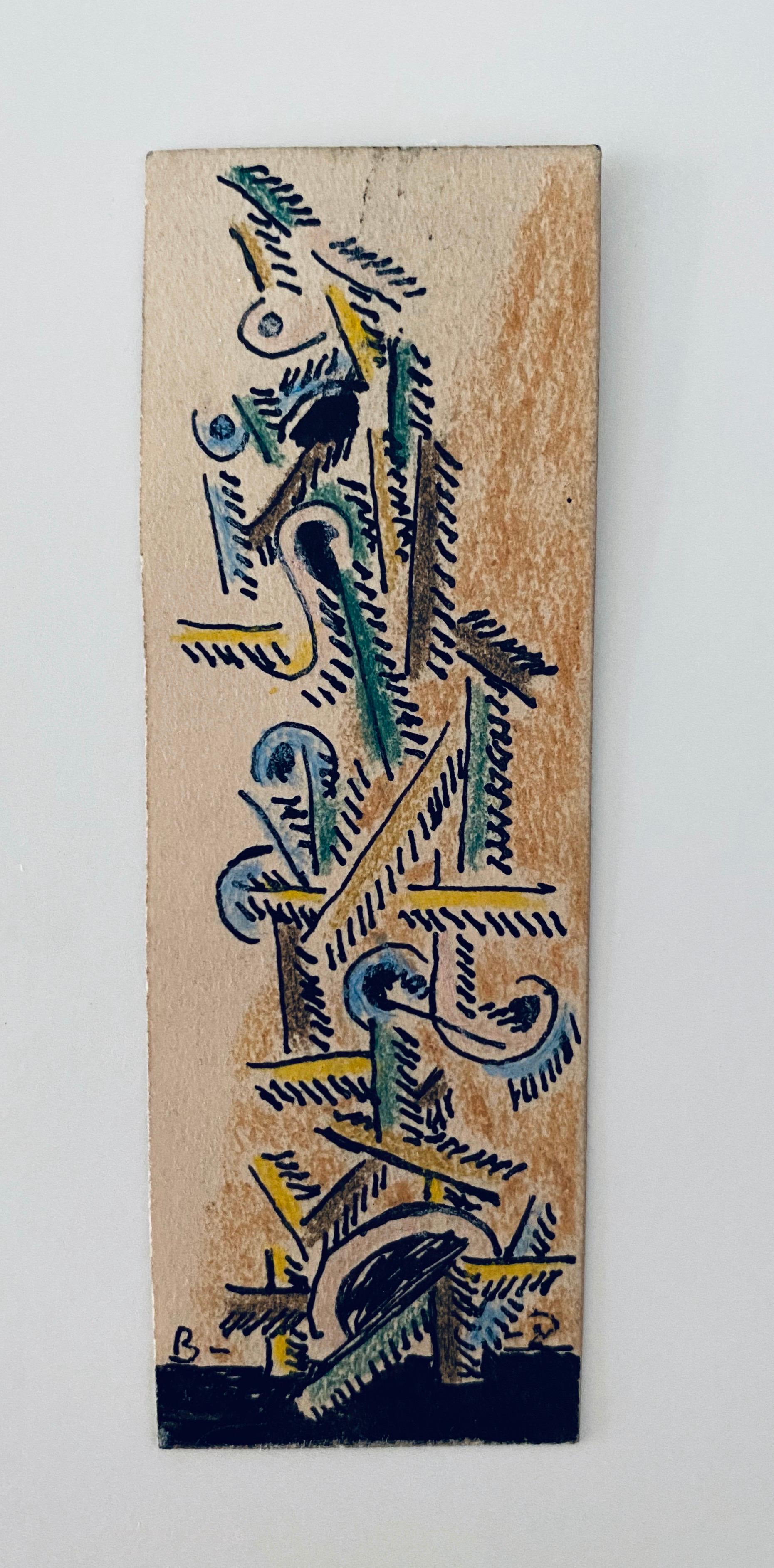 Abstract Drawing Watercolor Painting Totem Column Jewish American Modernist WPA - Art by Ben-Zion Weinman