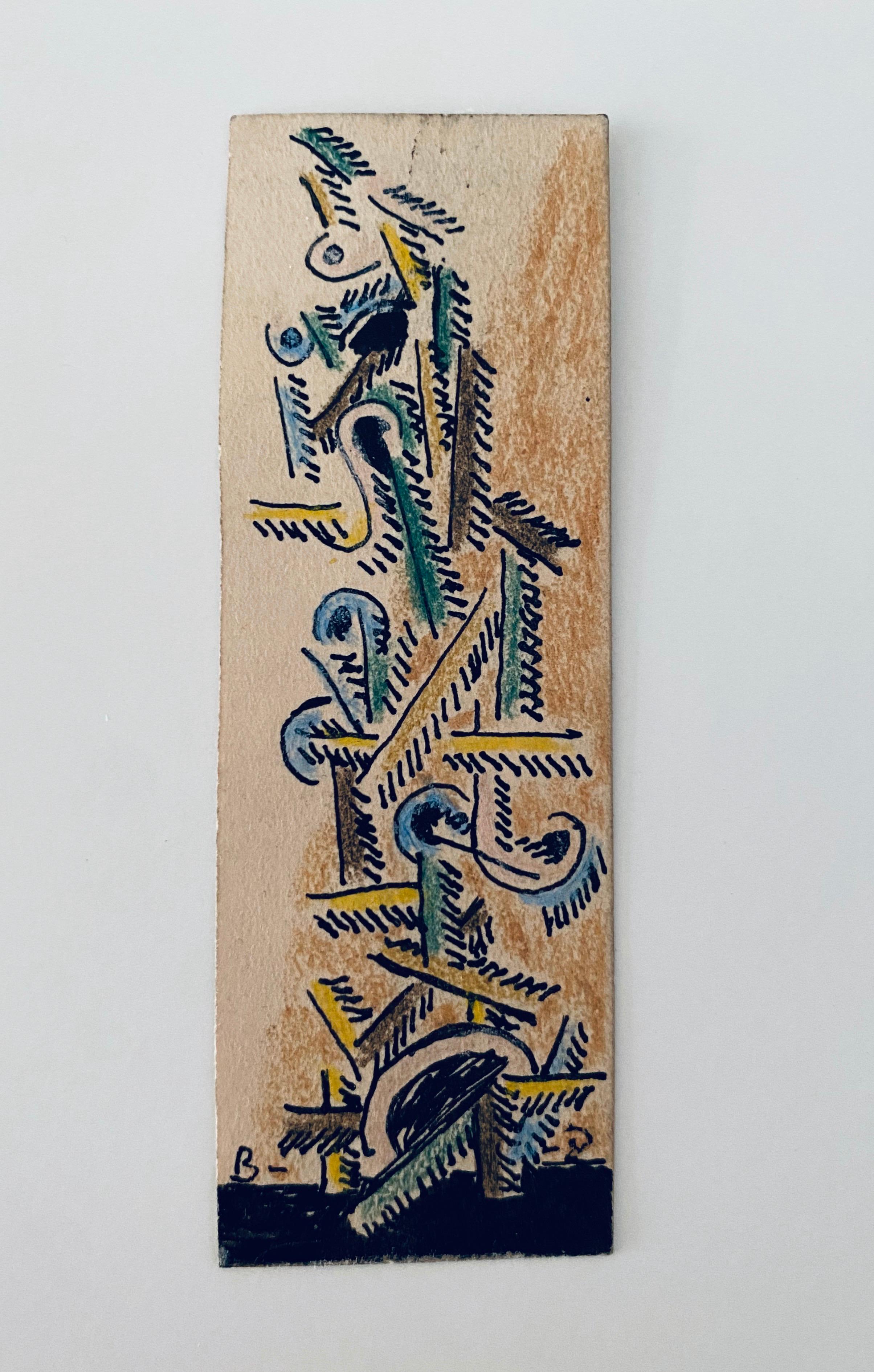 Abstract Drawing Watercolor Painting Totem Column Jewish American Modernist WPA For Sale 1