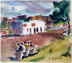 1930's American WPA Modernist New York City Watercolor Painting Harlem River Dr