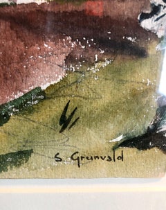 1930's American WPA Modernist New York City Watercolor Painting Harlem River Dr