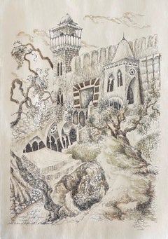 Hebron, 1969 Litografia israeliana a tecnica mista con acquerello