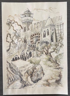 Hebron, 1969 Litografia israeliana a tecnica mista con acquerello