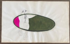 Aquarelle et encre surréaliste latino-américaine - Femme tenant un sac à main
