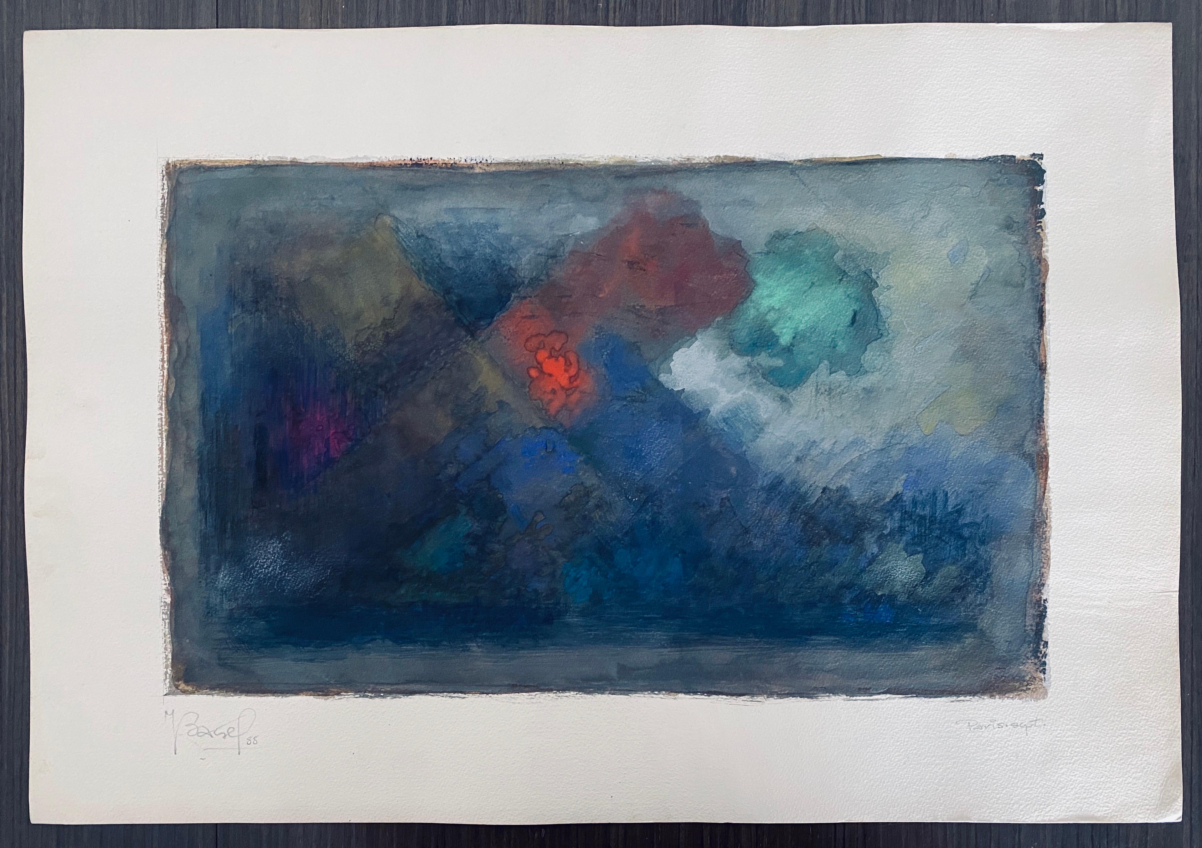 Pintura Judaica Polaca Francesa Acuarela Gouache Original Bauhaus Arte Yiddish en venta 7