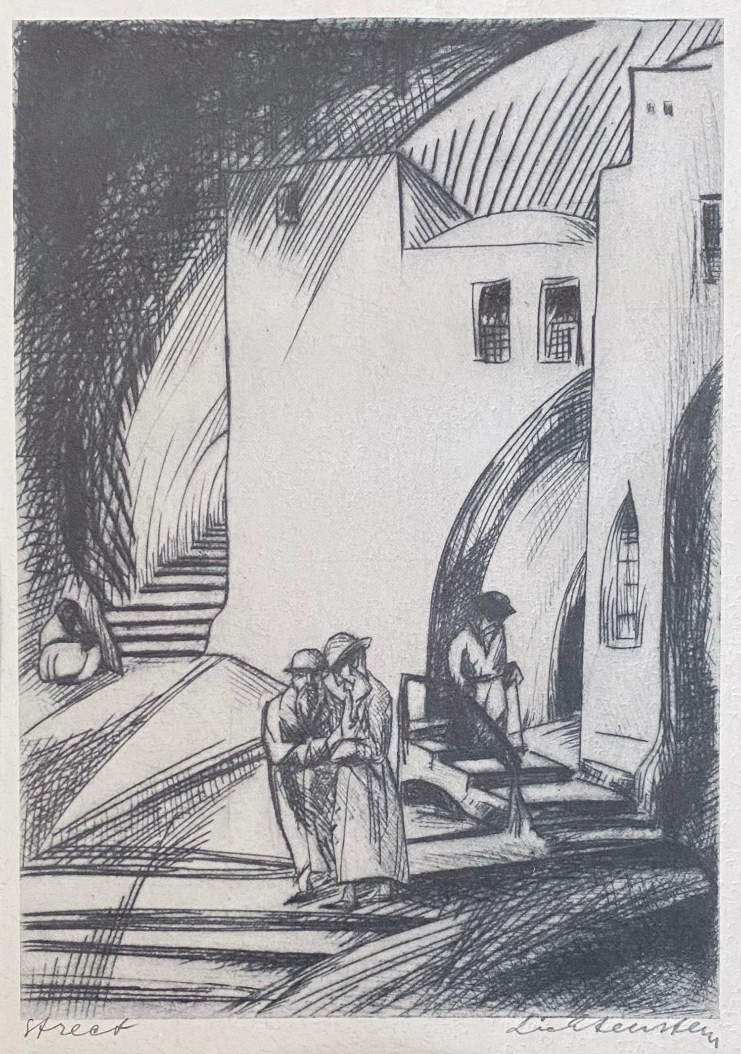 Bezalel School Jerusalem Israeli Judaica Radierung - Straße (Post-Impressionismus), Art, von Isaac Lichtenstein