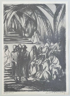 Antique Bezalel School Jerusalem Israeli Judaica Etching - Beggars