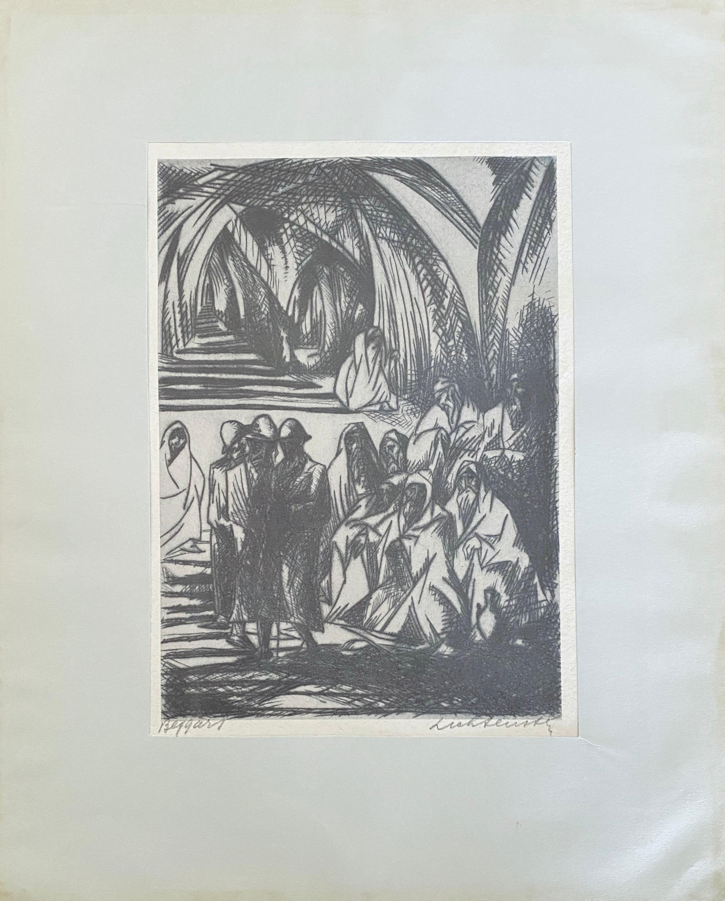 Escuela Bezalel Jerusalén Judaica Israelí Grabado - Mendigos en venta 1