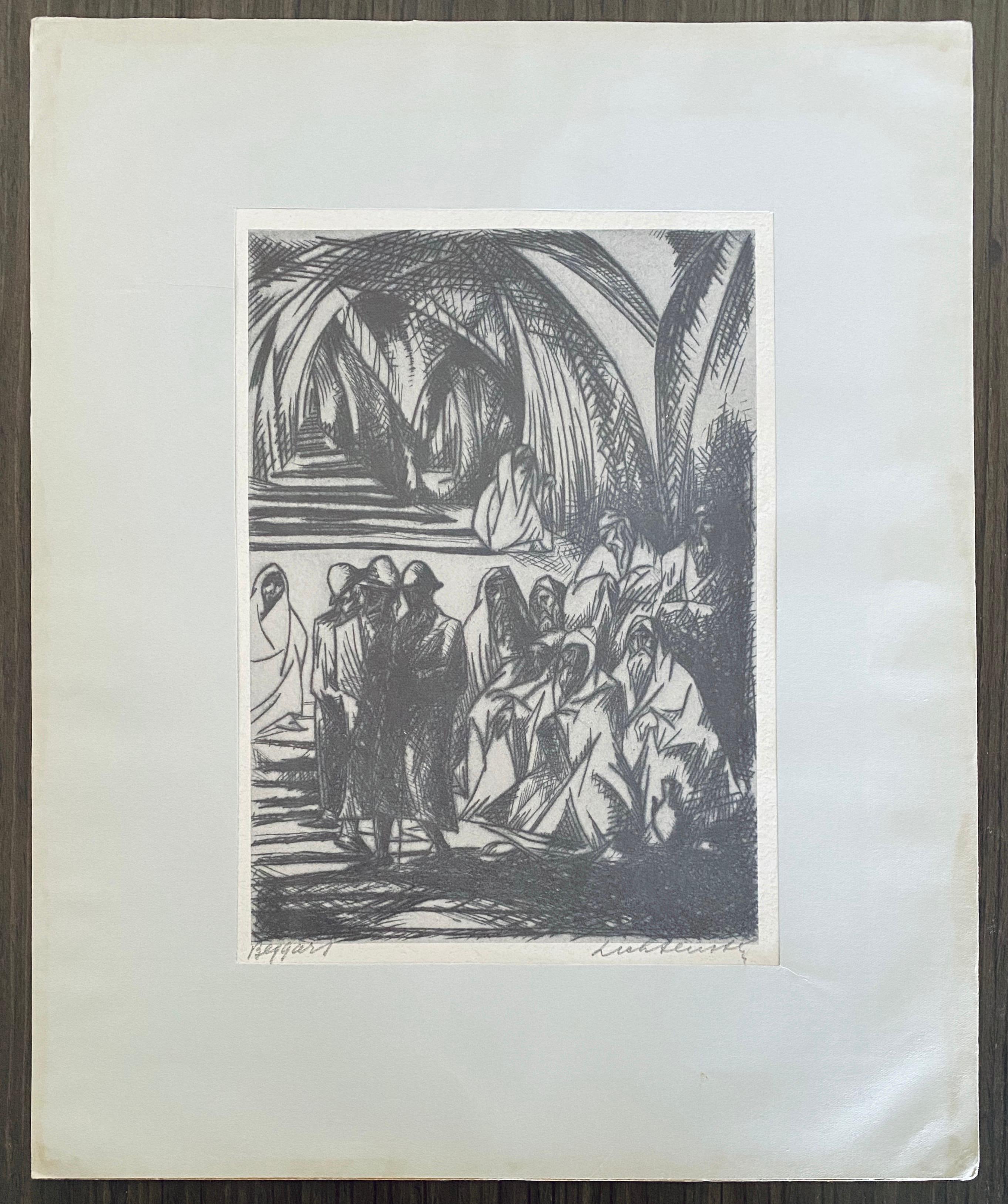 Escuela Bezalel Jerusalén Judaica Israelí Grabado - Mendigos en venta 5