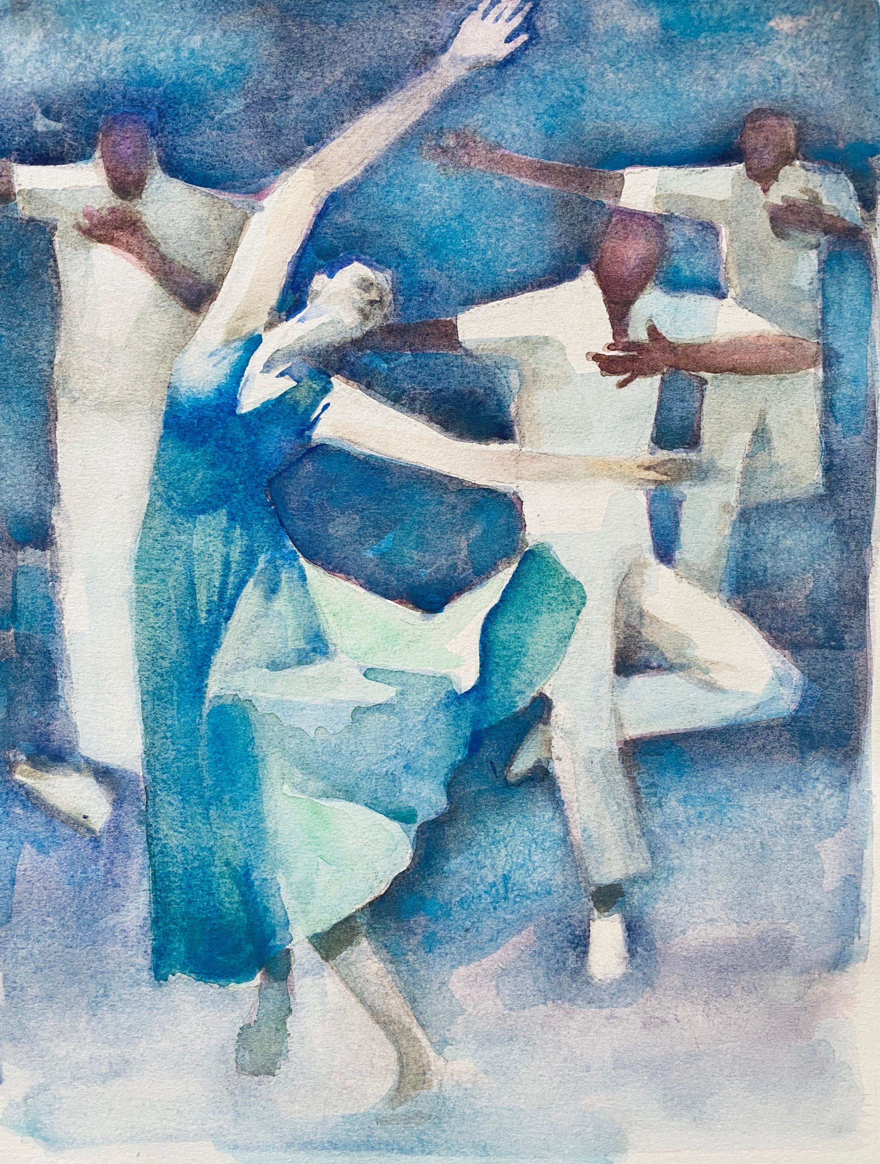 Polnisches französisches Judaica Aquarell Gouache-Gemälde Original Bauhaus Yiddish Kunst, Original
