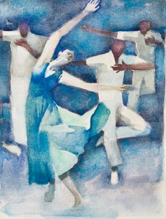 Polnisches französisches Judaica Aquarell Gouache-Gemälde Original Bauhaus Yiddish Kunst, Original