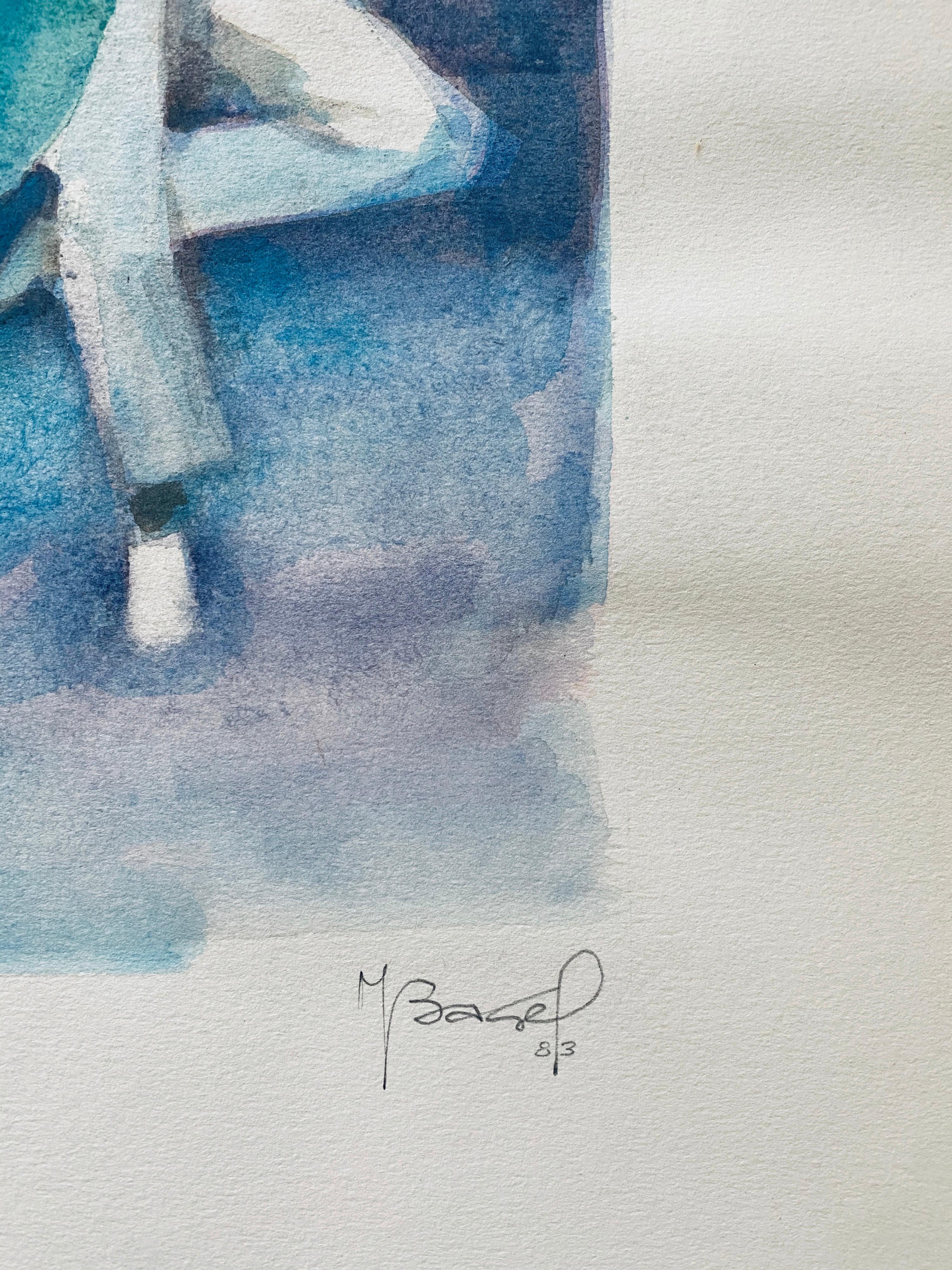 Polish French Judaica Watercolor Gouache Painting Original Bauhaus Yiddish Art For Sale 2