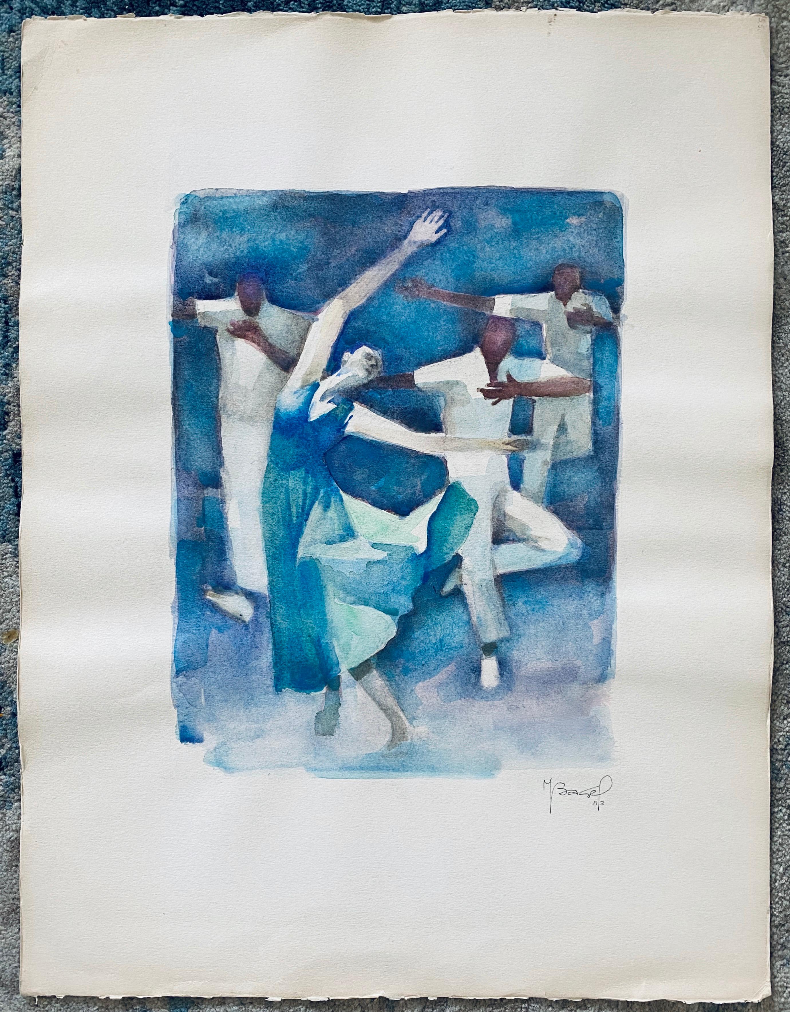 Polish French Judaica Watercolor Gouache Painting Original Bauhaus Yiddish Art For Sale 4