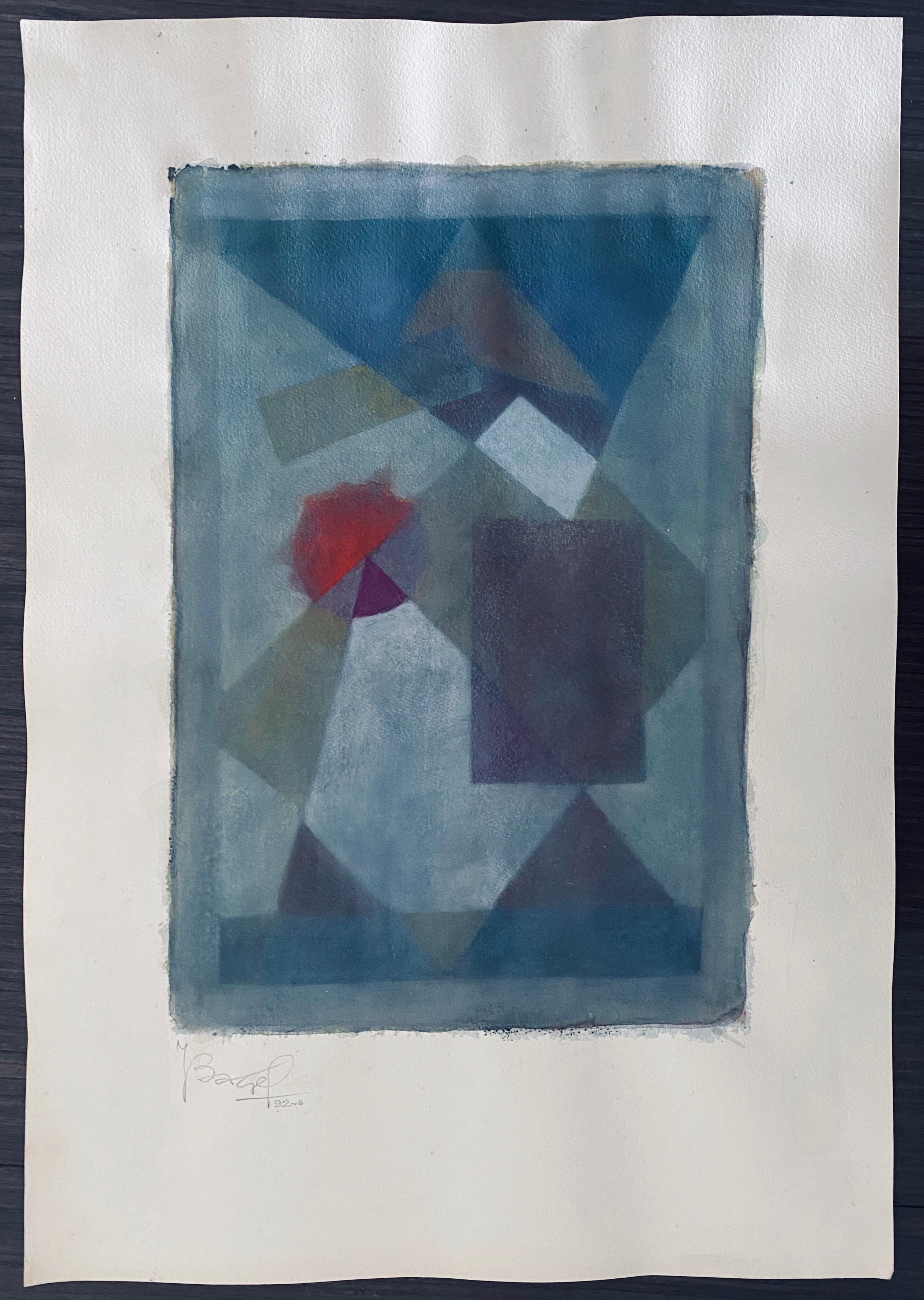Polnisches französisches Judaica Aquarell Gouache-Gemälde Original Bauhaus Yiddish Kunst, Original im Angebot 3