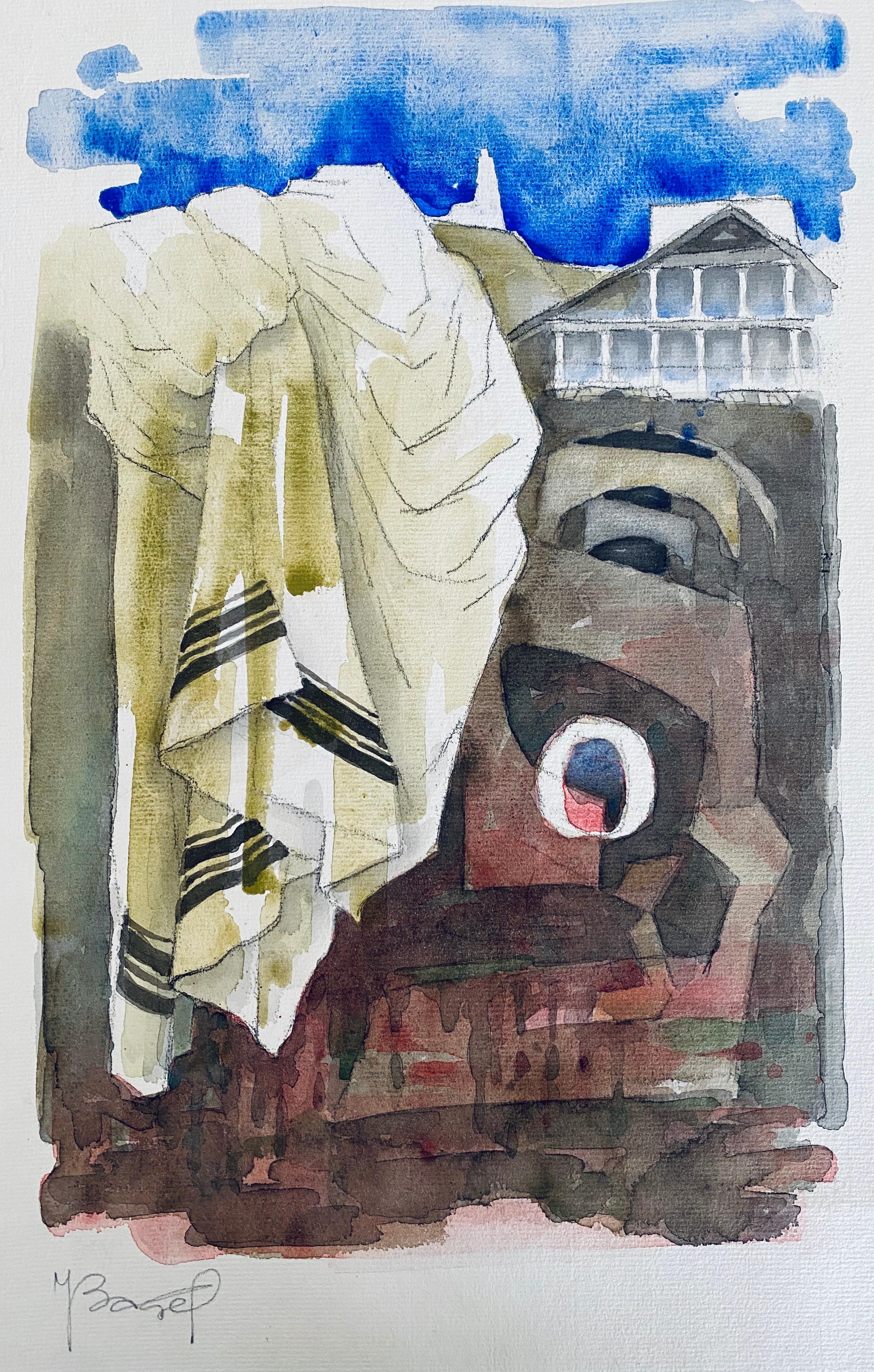 Polacco Francese Judaica Pittura ad acquerello a guazzo Originale Bauhaus Arte Yiddish in vendita 1