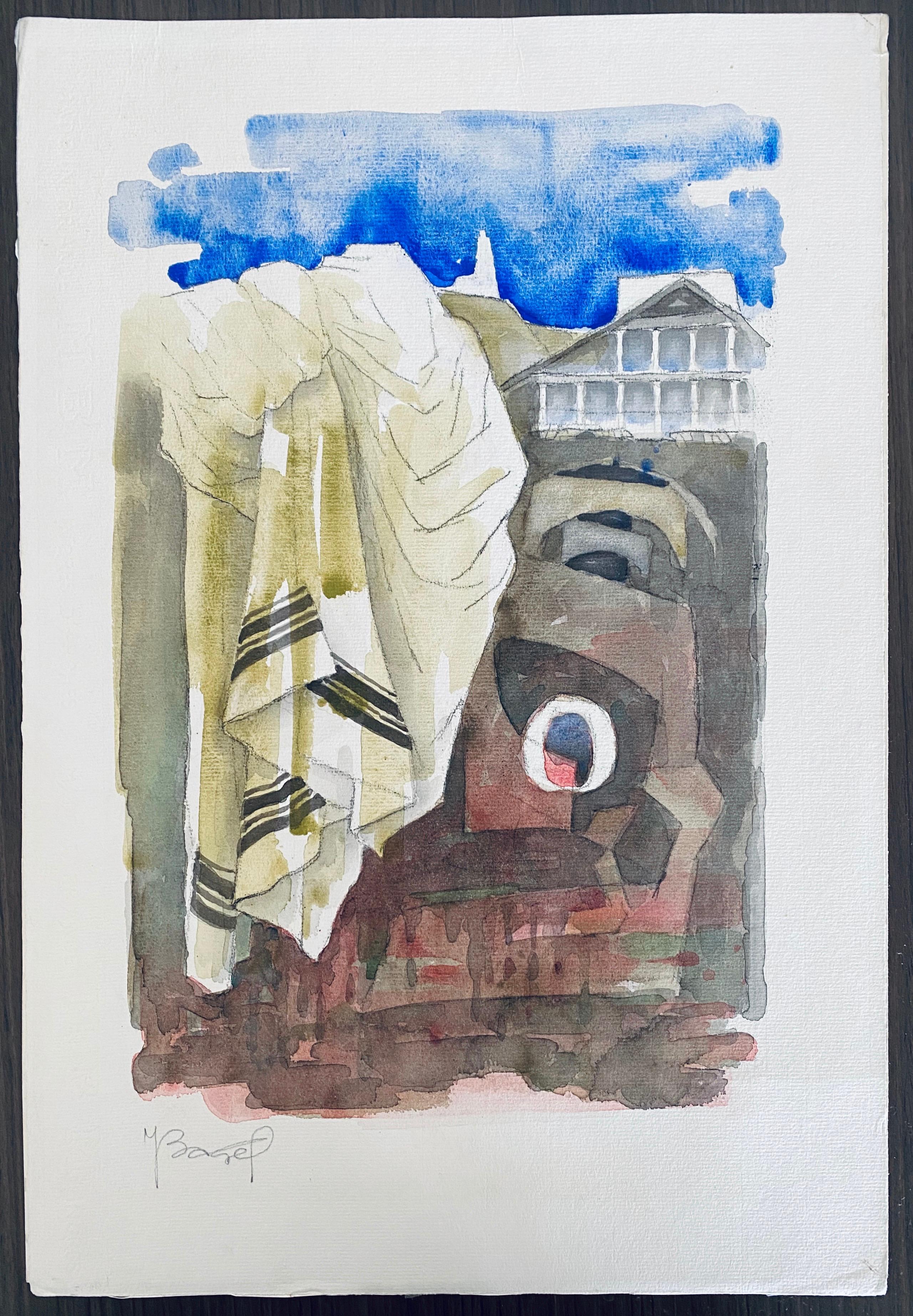 Polacco Francese Judaica Pittura ad acquerello a guazzo Originale Bauhaus Arte Yiddish in vendita 4