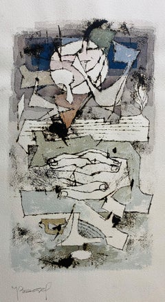 Polnisches französisches Judaica Aquarell Gouache-Gemälde Original Bauhaus Yiddish Kunst, Original