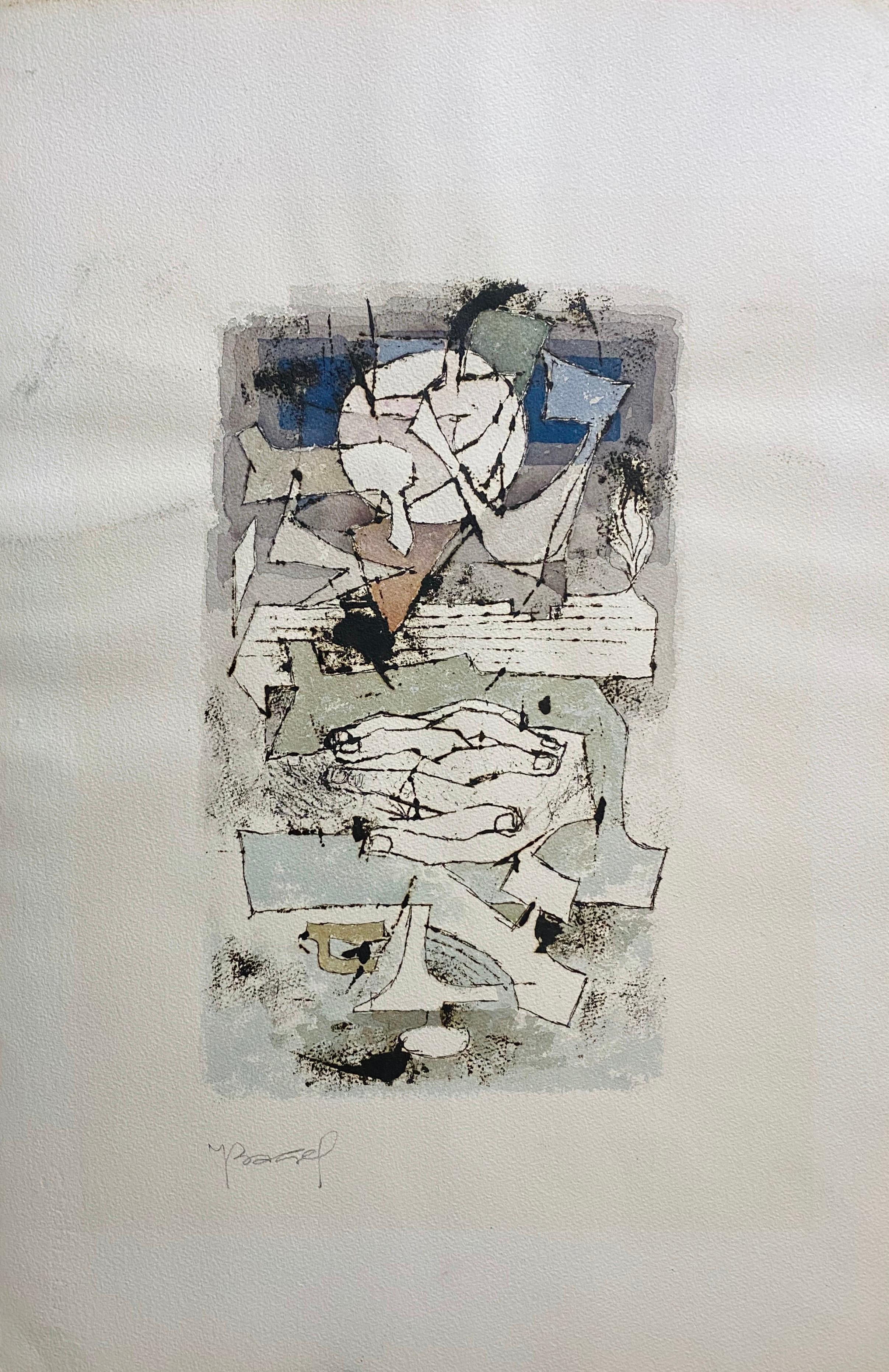 Polacco Francese Judaica Pittura ad acquerello a guazzo Originale Bauhaus Arte Yiddish - Figurative Art Grigio di Moses Bagel Bahelfer