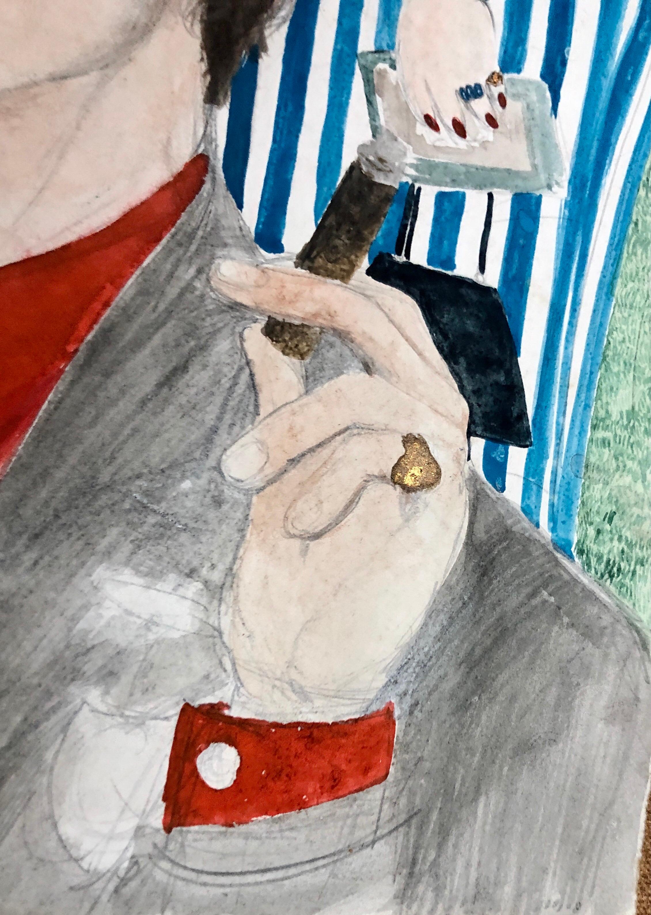 Rara Pintura Original Británica Grande de Acuarela de Arte Ilustrado 